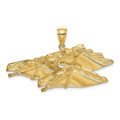 14K Yellow Gold Triple Horse Head Racing Charm