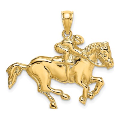 14K Yellow Gold Jockey on Horse Pendant