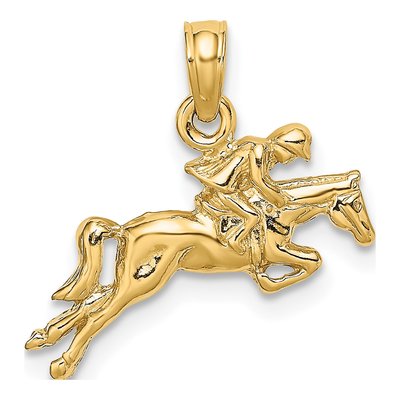 14K Yellow Gold Jockey on Horse Pendant
