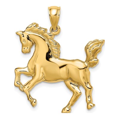 14K Yellow Gold Rearing Horse Pendant