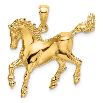 14K Yellow Gold Cantering Horse Pendant