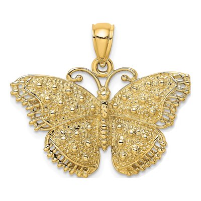 14K Yellow Gold Textured Butterfly Pendant