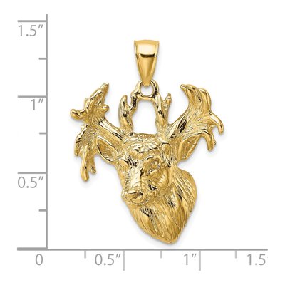 14K Yellow Gold 2-D Textured Deer Head Charm – view 4