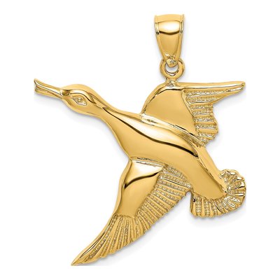 14K Yellow Gold Textured Flying Duck Pendant