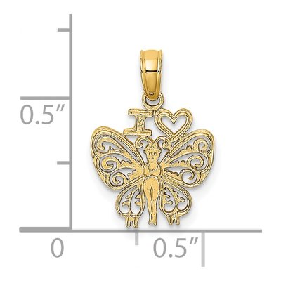 14K Yellow Gold I Heart Butterfly Pendant – view 4