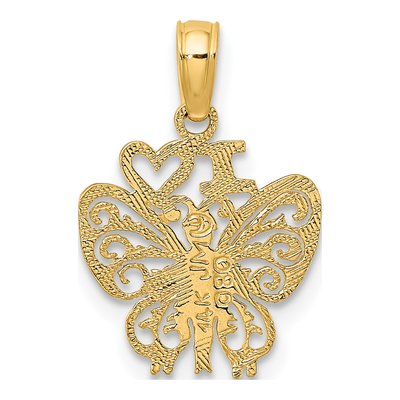 14K Yellow Gold I Heart Butterfly Pendant – view 5