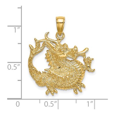14K Yellow Gold 2-D Textured Dragon Pendant – view 4