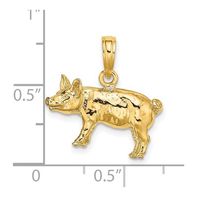 14K Yellow Gold 3D Textured Farm Pig Charm – view 4