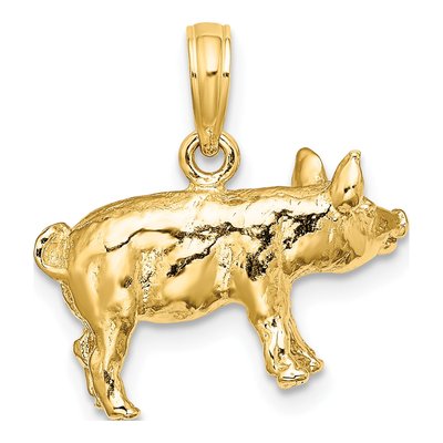 14K Yellow Gold 3D Textured Farm Pig Charm – view 5