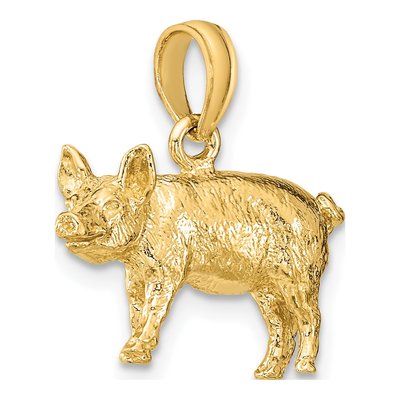 14K Yellow Gold 3D Textured Farm Pig Charm – view 6