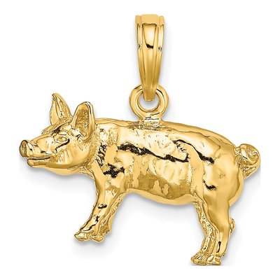 14K Yellow Gold 3D Textured Farm Pig Charm