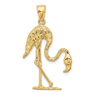 14K Yellow Gold 3-D Textured Flamingo Pendant – view 5