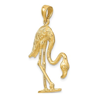 14K Yellow Gold 3-D Textured Flamingo Pendant – view 6