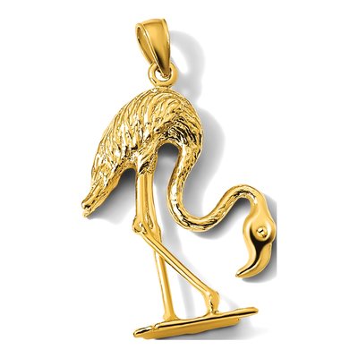 14K Yellow Gold 3-D Textured Flamingo Pendant – view 7