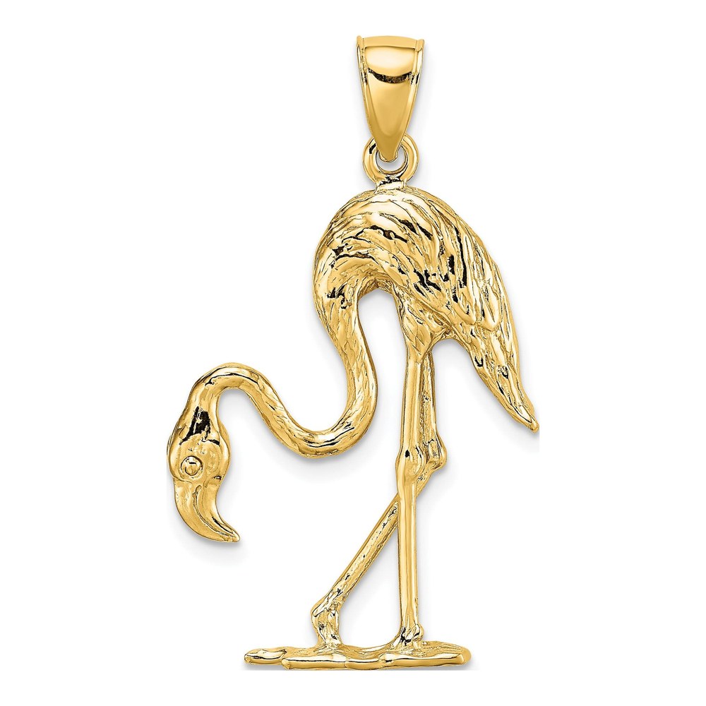 14K Yellow Gold 3-D Textured Flamingo Charm Pendant
