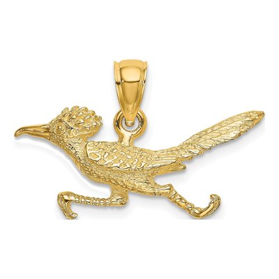 14K Yellow Gold 3D Road Runner Pendant