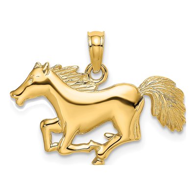 14K Yellow Gold Galloping Horse Pendant