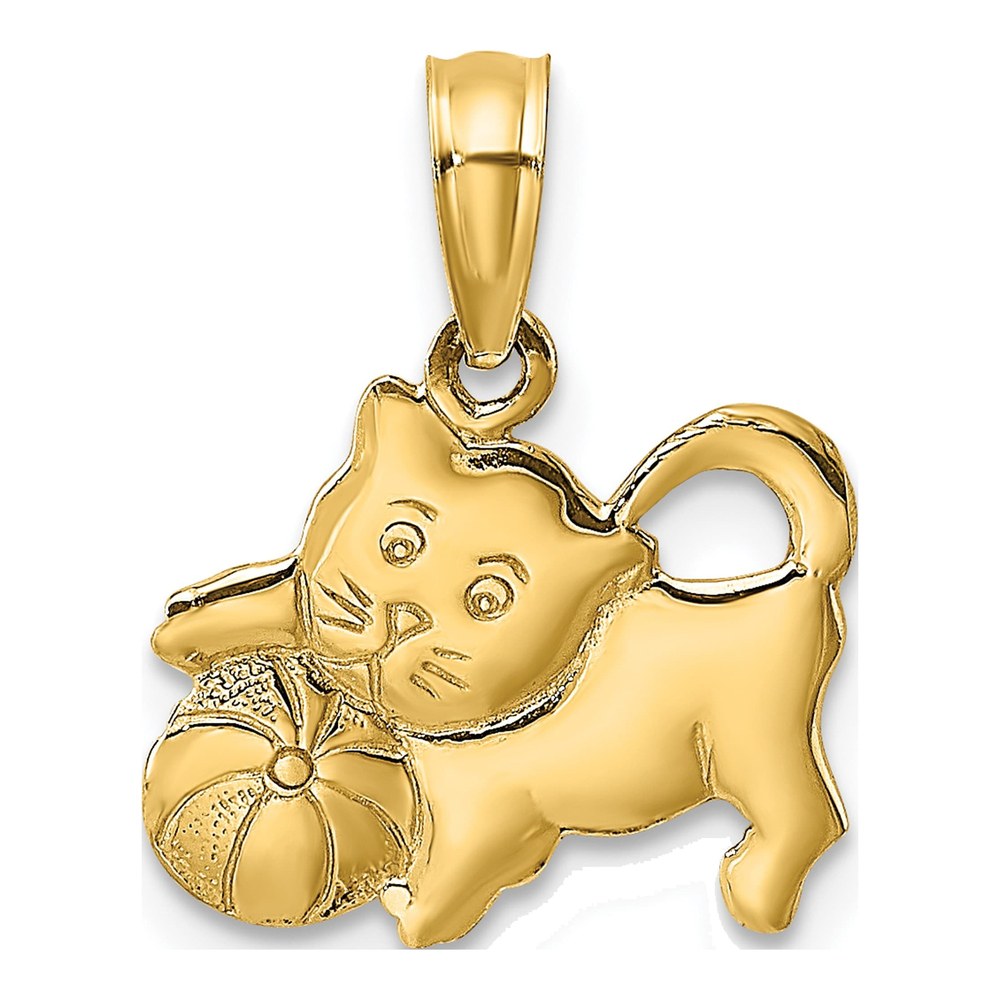 14K Yellow Gold 3D Kitten Charm