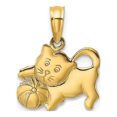 14K Yellow Gold 3D Kitten Charm