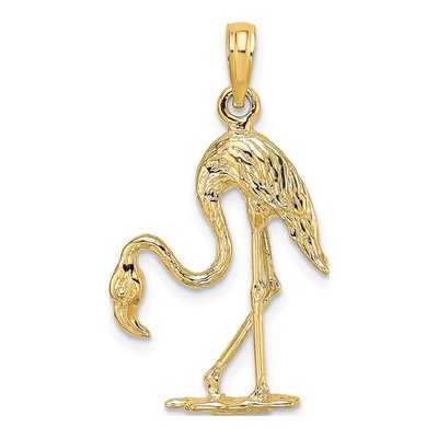 14K Yellow Gold Textured Flamingo Charm