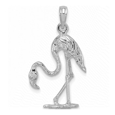 14K White Gold 3D Flamingo Pendant