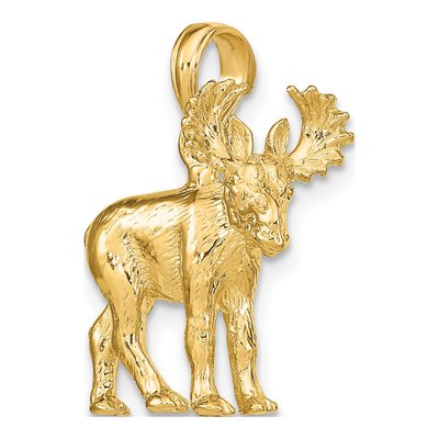 14K Yellow Gold 3-D Textured Moose Pendant – view 6