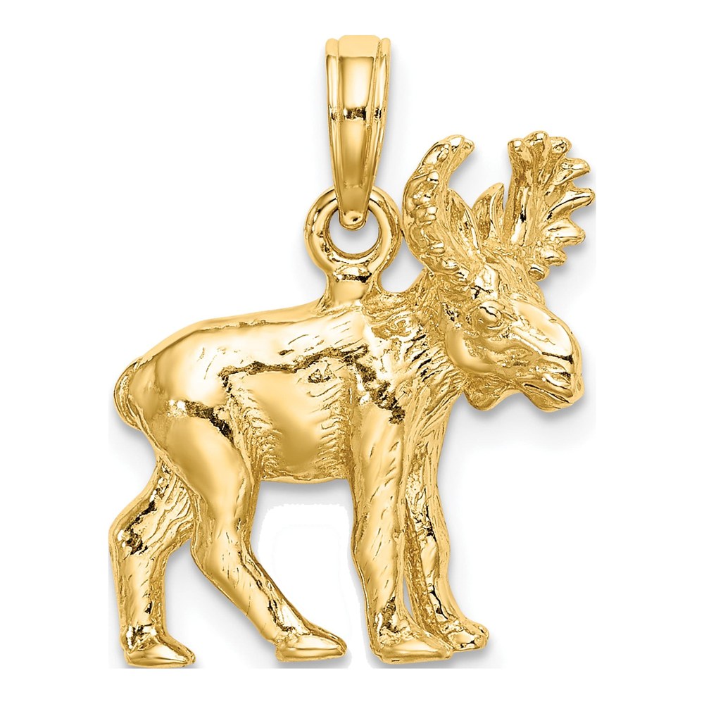 14K Yellow Gold 3-D Textured Moose Pendant