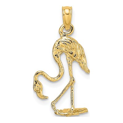 14K Yellow Gold 3D Flamingo Pendant