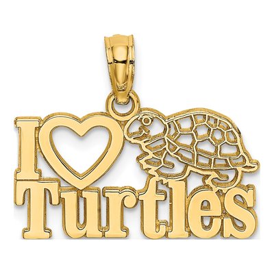 14K Yellow Gold I Heart Turtles Charm