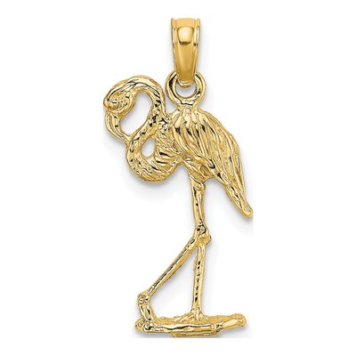 14K Yellow Gold 3D Flamingo Pendant