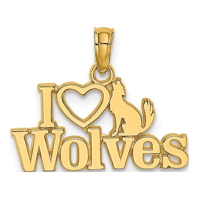 14K Yellow Gold I Heart Wolves Pendant