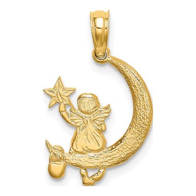 14K Yellow Gold Angel Star Half Moon Charm