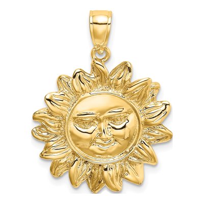 14K Yellow Gold Smiling Sun Pendant