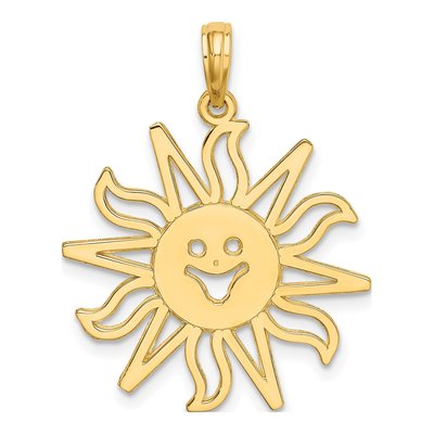14K Yellow Gold Cut-Out Smiling Sun Pendant