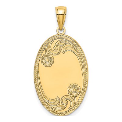 14K Yellow Gold Floral Oval Charm