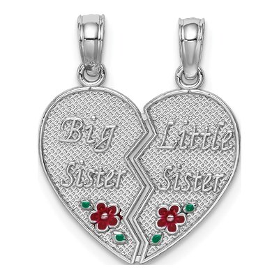 14K White Gold Big-Little Sister Heart Set Charm