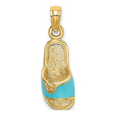 14K Yellow Gold Aqua Enamel Summer Slipper Charm