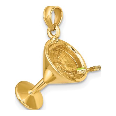 14K Yellow Gold 3-D Martini Olive Pendant – view 5