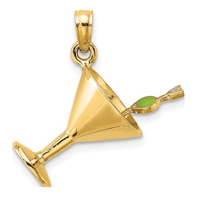 14K Yellow Gold 3-D Martini Olive Pendant