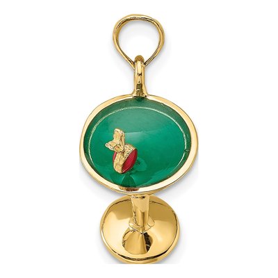 14K Yellow Gold Green Enamel Martini Cherry Charm – view 3