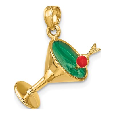 14K Yellow Gold Green Enamel Martini Cherry Charm – view 5