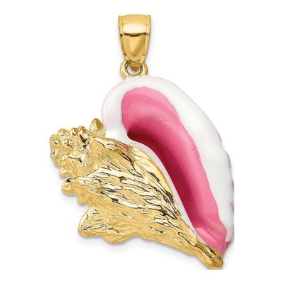 14K Yellow Gold 3-D Enamel Conch Shell Charm