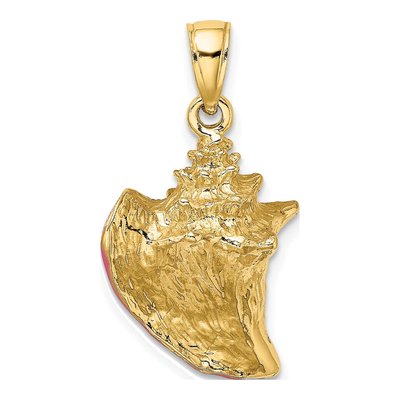 14K Yellow Gold 3-D Pink Enamel Conch Shell Charm – view 4
