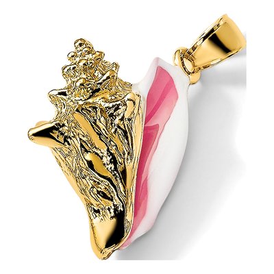 14K Yellow Gold 3-D Pink Enamel Conch Shell Charm – view 6