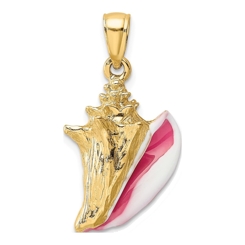 14K Yellow Gold 3-D Pink Enamel Conch Shell Charm