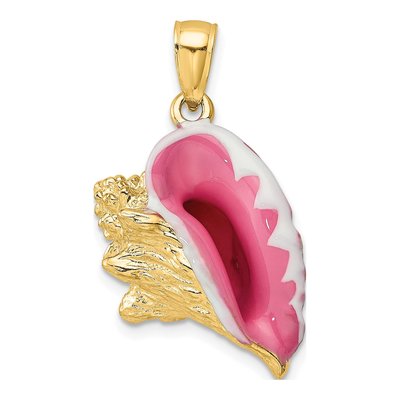 14K Yellow Gold 3-D Enamel Conch Shell Charm