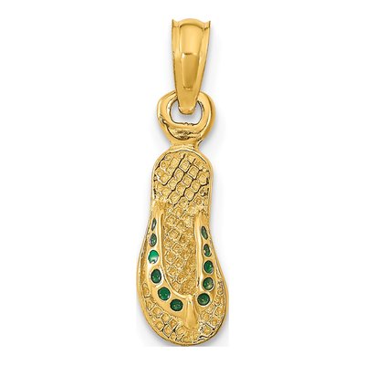 14K Yellow Gold Green Enamel Flip-Flop Pendant