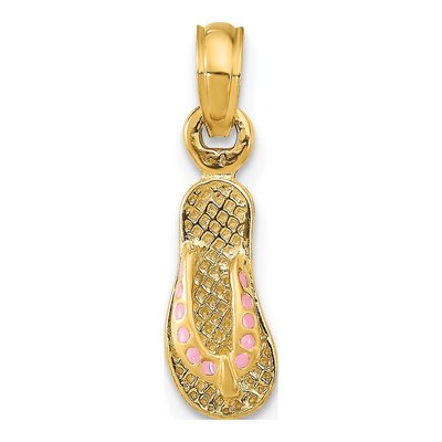 14K Yellow Gold Pink Enamel Flip-Flop Pendant