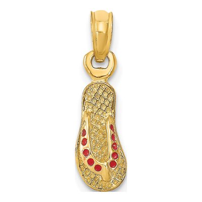 14K Yellow Gold Red Enamel Flip-Flop Charm