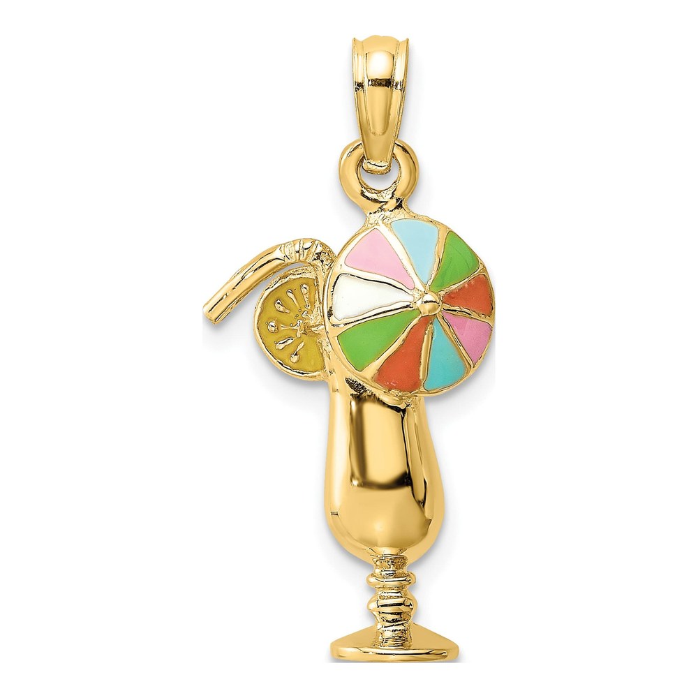 14K Yellow Gold Tropical Drink Umbrella Charm